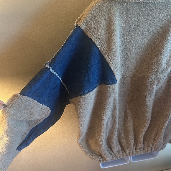 BiBi Half Zip Fleece Denim Pullover Size Large Latte Long Sleeve Pockets - Picture 10 of 14